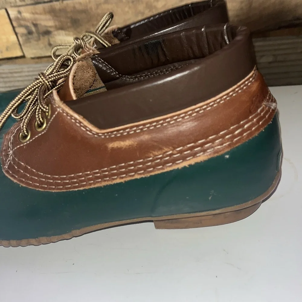 Eddie Bauer Sz 9 M Rubber Moc Duck Boots Tan  Green Women's USA Made